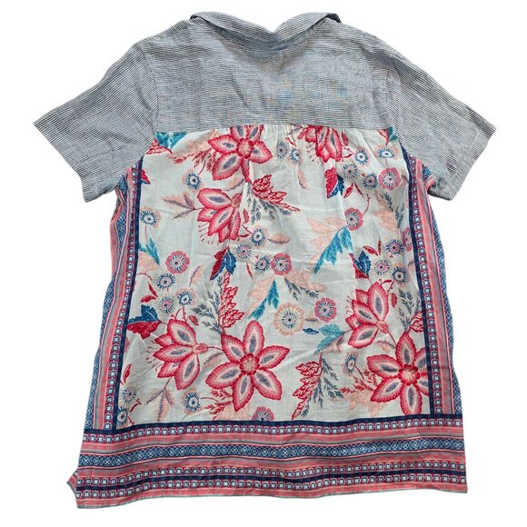 J. Jill Linen Cotton Mixed Media Pearlescent Button Front Bohemian Floral Blouse - Picture 1 of 10